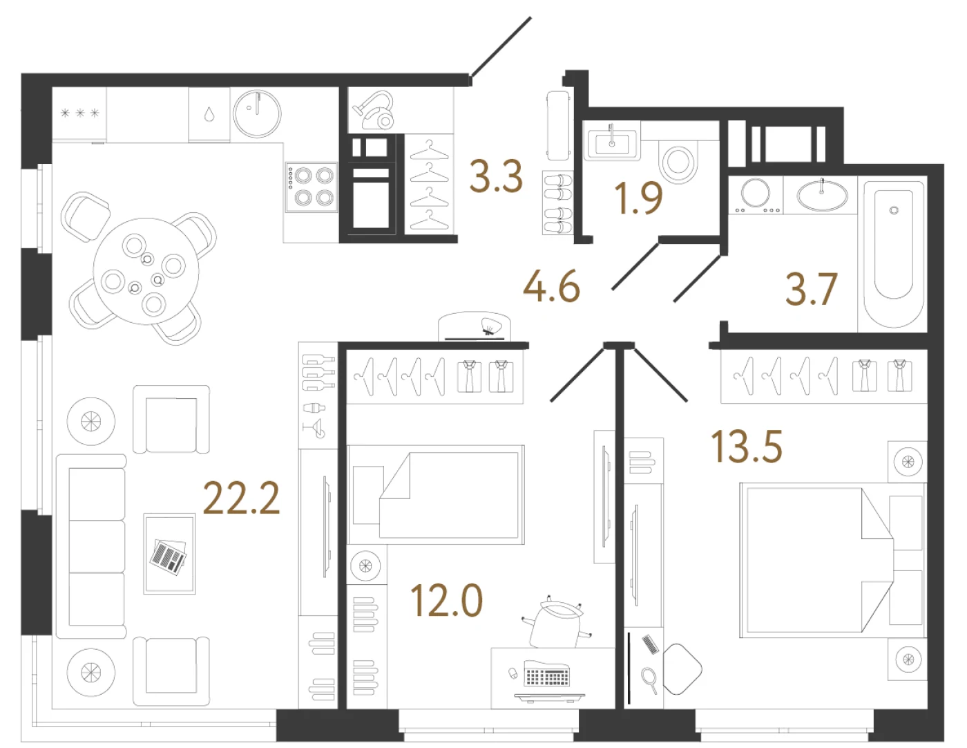 Планировка 2-комнатная 61,2 м² в жилом комплексе «Литера» — Жилой комплекс «Литера»