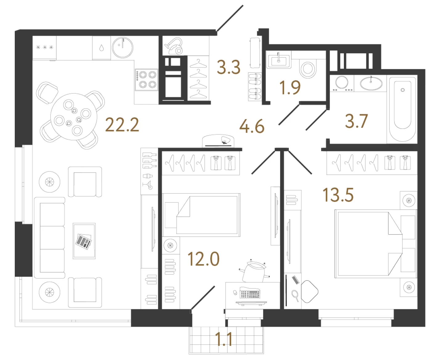 Планировка 2-комнатная 61,2 м² в жилом комплексе «Литера» — Жилой комплекс «Литера»