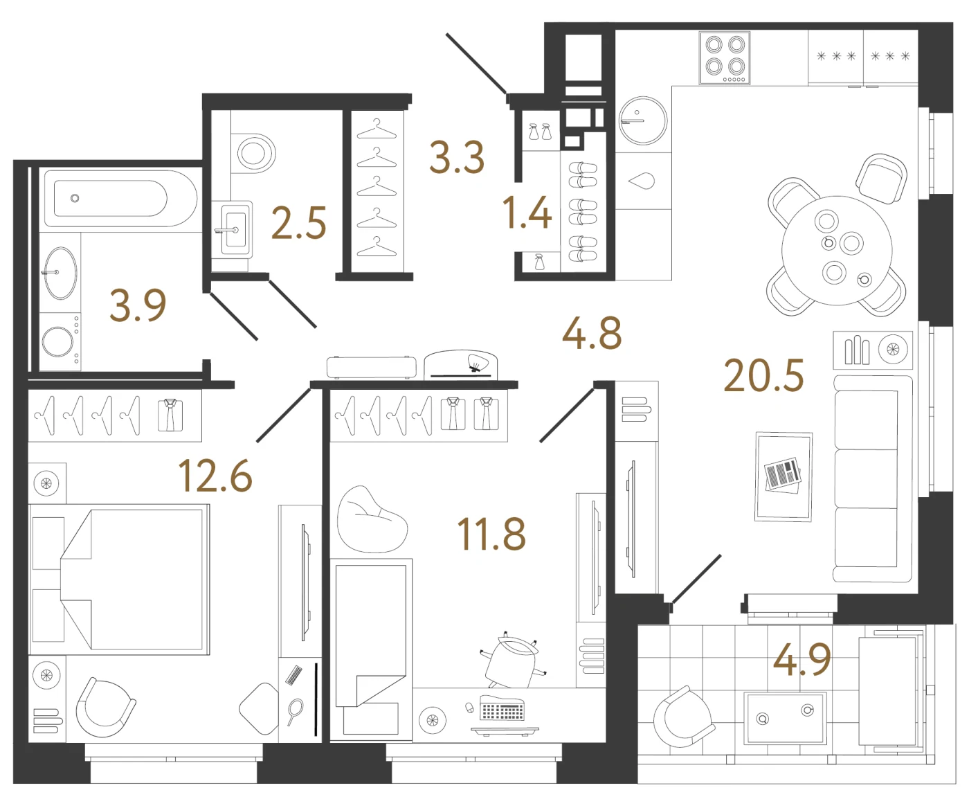 Планировка 2-комнатная 60,8 м² в жилом комплексе «Литера» — Жилой комплекс «Литера»