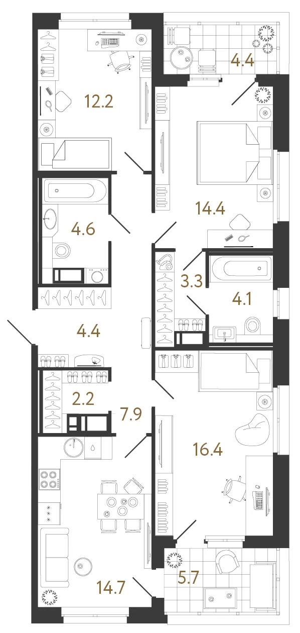 Планировка 3-комнатная 84,2 м² в жилом комплексе «Литера» — Жилой комплекс «Литера»