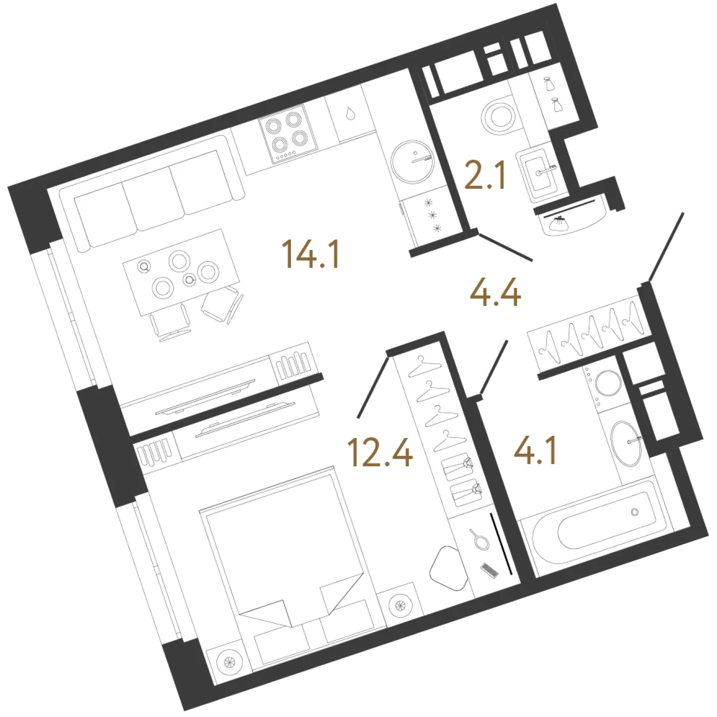 Планировка 1-комнатная 37,1 м² в жилом комплексе «Литера» — Жилой комплекс «Литера»