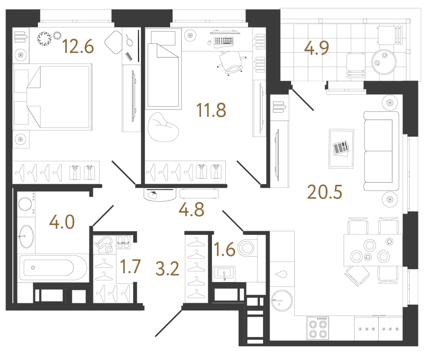 Планировка 2-комнатная 60,2 м² в жилом комплексе «Литера» — Жилой комплекс «Литера»