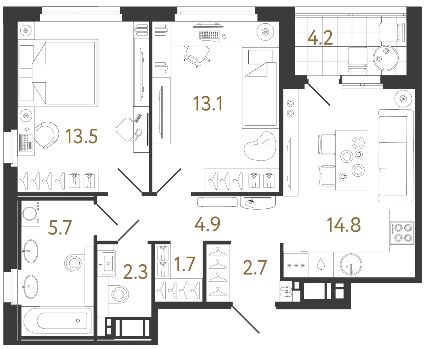 Планировка 2-комнатная 58,7 м² в жилом комплексе «Литера» — Жилой комплекс «Литера»