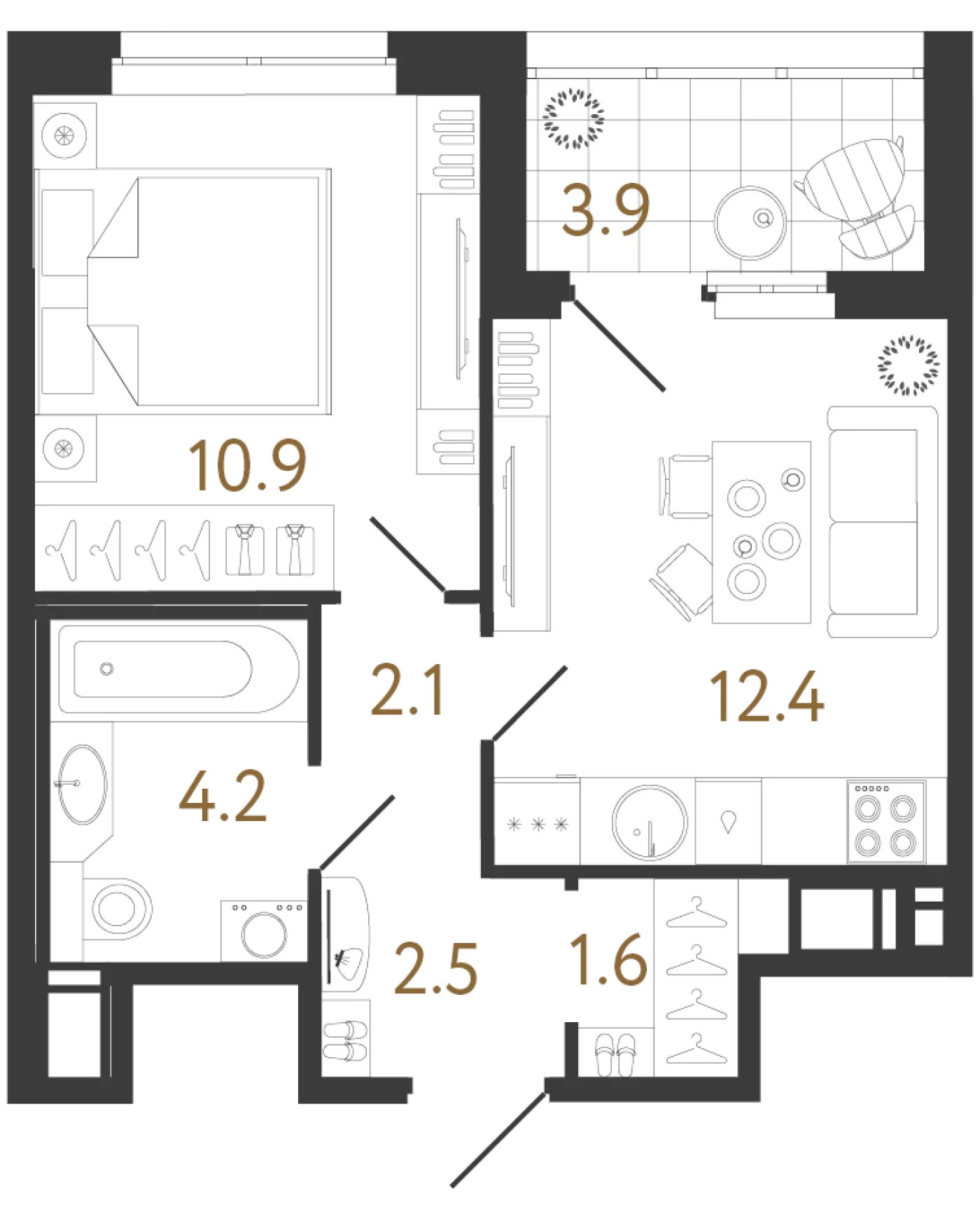 Планировка 1-комнатная 33,6 м² в жилом комплексе «Литера» — Жилой комплекс «Литера»