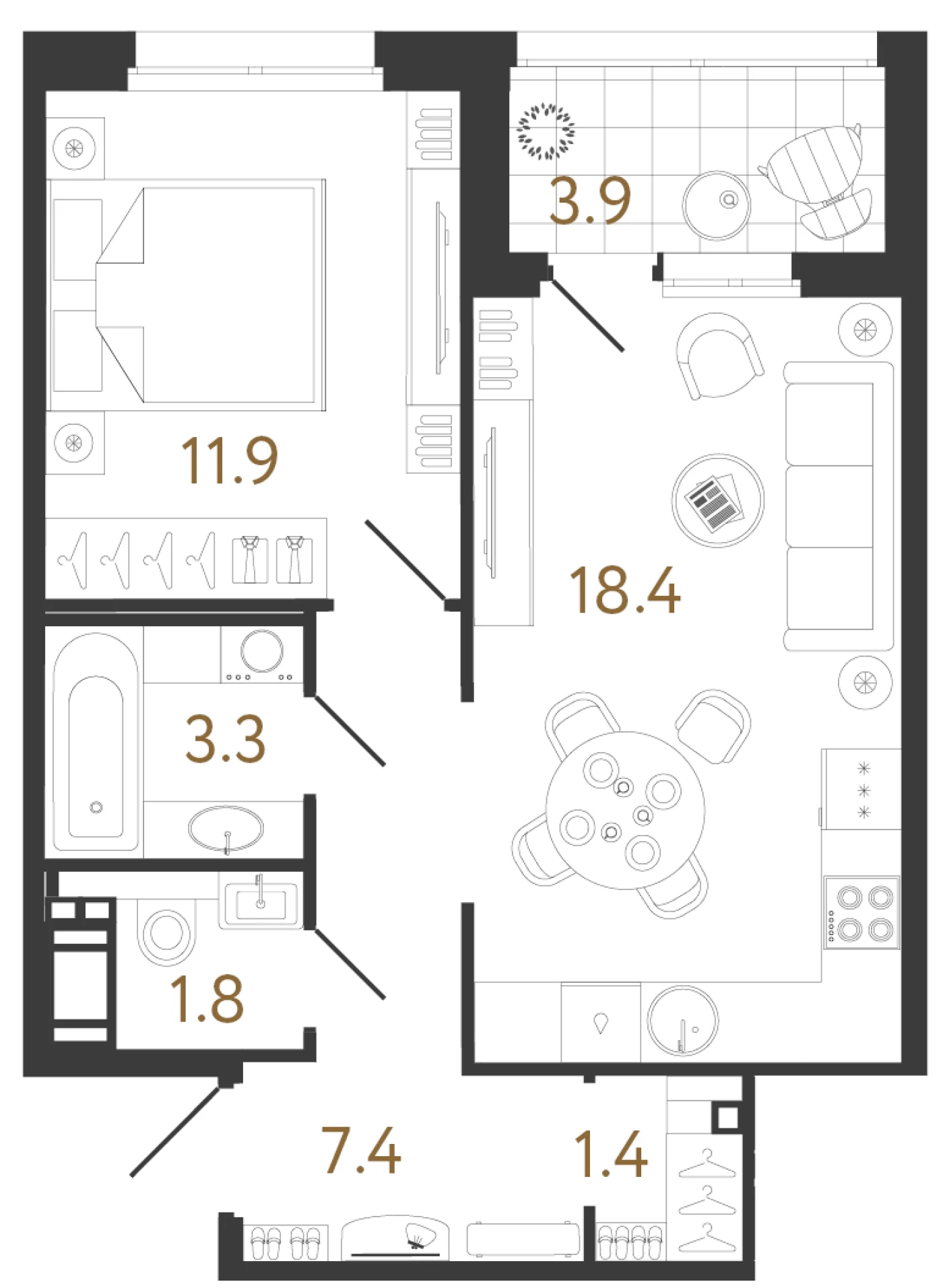Планировка 1-комнатная 44,2 м² в жилом комплексе «Литера» — Жилой комплекс «Литера»