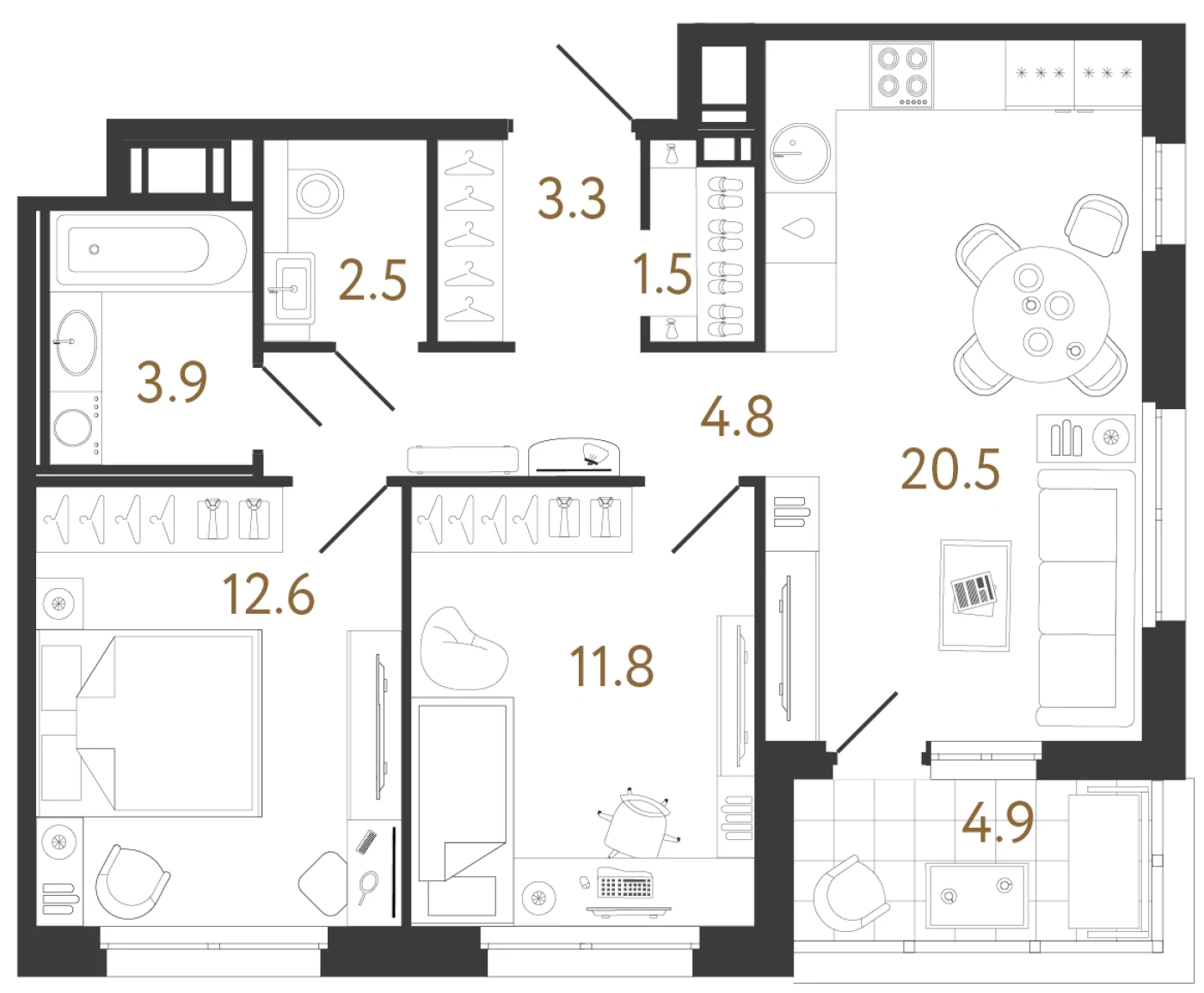 Планировка 2-комнатная 60,9 м² в жилом комплексе «Литера» — Жилой комплекс «Литера»