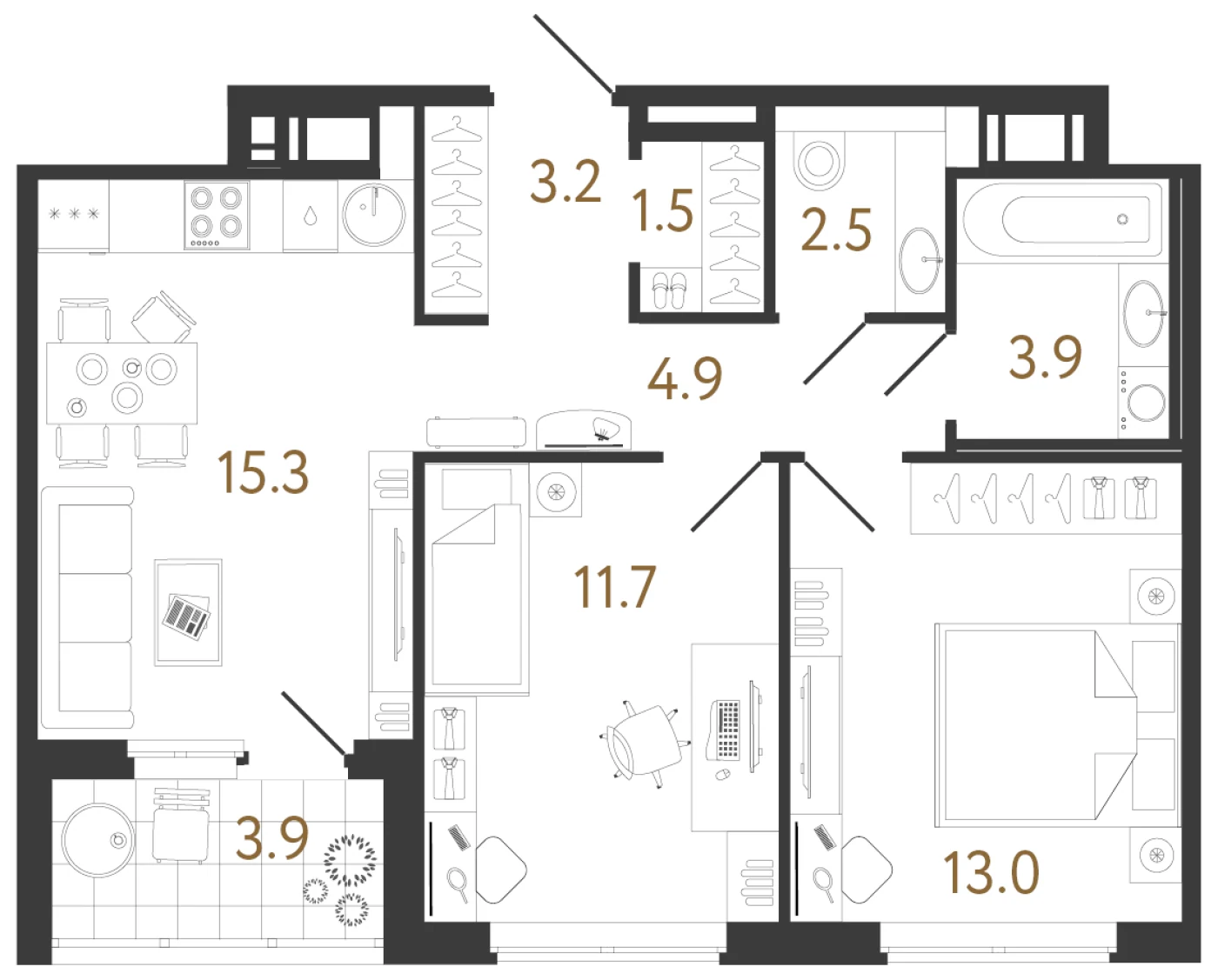 Планировка 2-комнатная 56 м² в жилом комплексе «Литера» — Жилой комплекс «Литера»